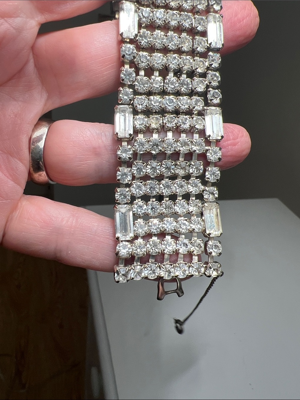 Sparkly Crystal Multi-Row Statement Bracelet - Silver - Vintage - Picture 10 of 16